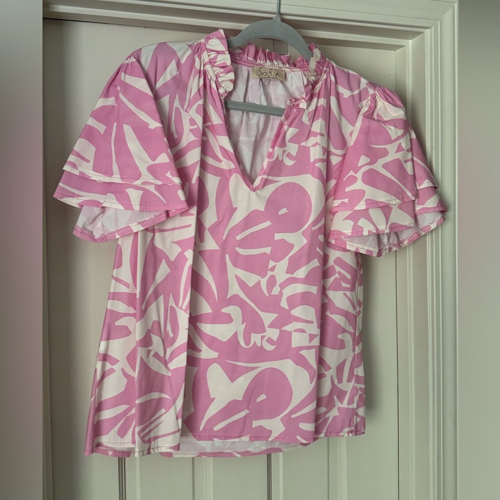 Pink and White Women's Blouse
